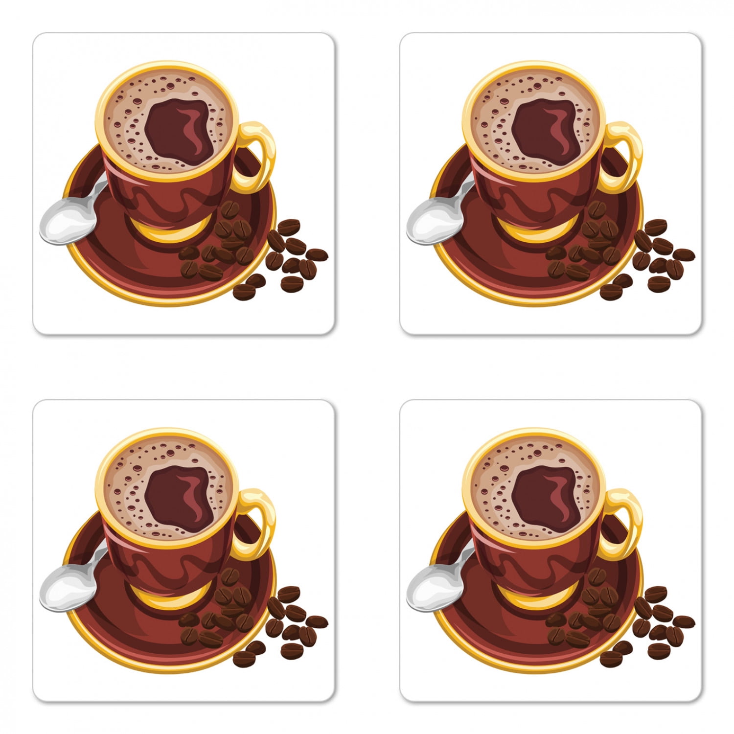 Coffee Coaster Set of 4, Graphic Image of a Foamy Cappuccino with a