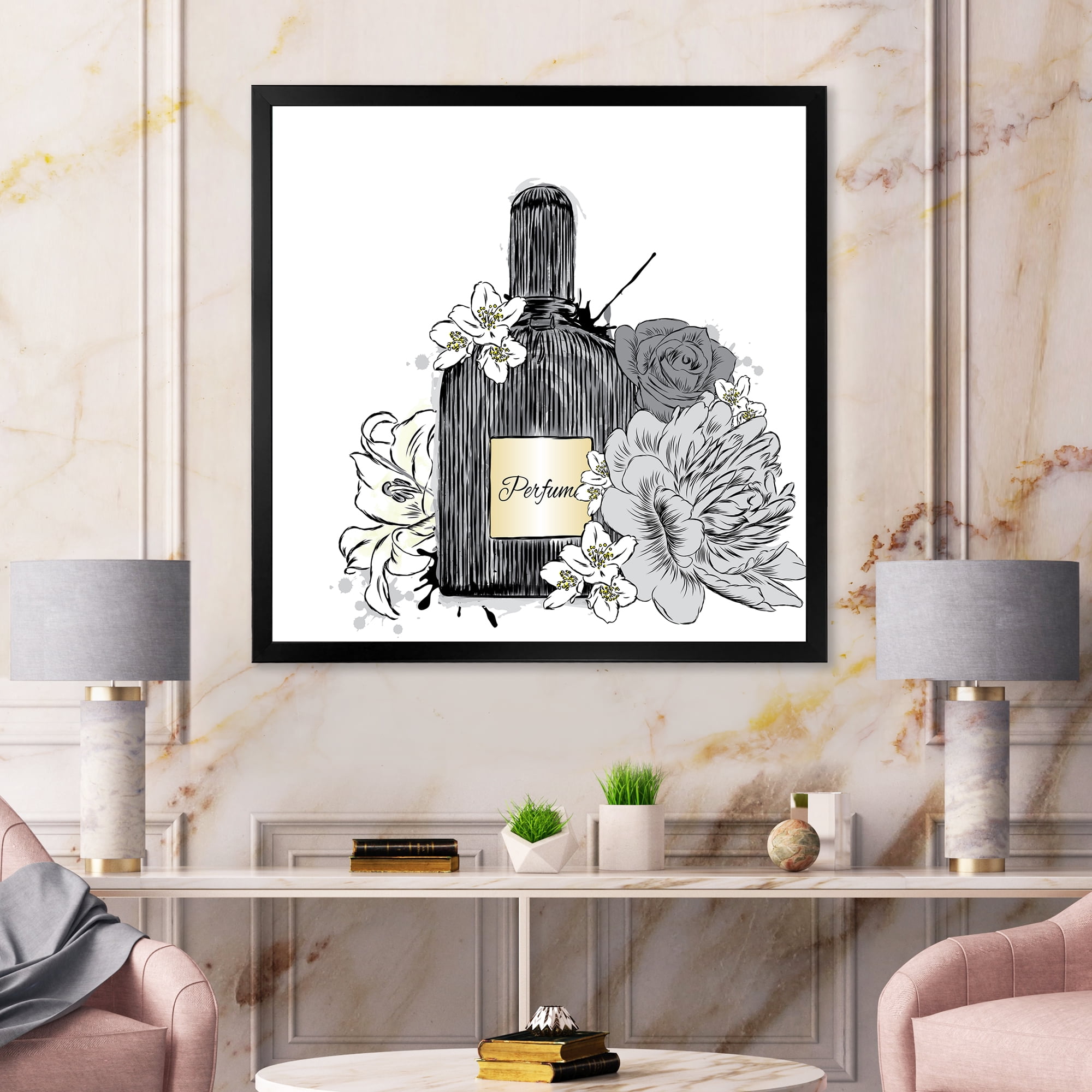 Designart 'Bouquet of Flowers and Perfume Bottle III' Traditional Framed Art Print
