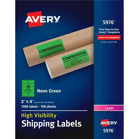 Avery Neon Shipping Label, Laser, 2 x 4, Neon Green, 1000/Box