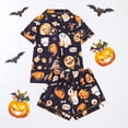 thumbnail image 4 of FASHOFT Halloween Pajamas for Women Set Ghost Pumpkin Printing Button Up Pjs Short Sleeve Sleepwear Notch Collar Bride Soft Comfy Pj Lounge Sets Navy XXL, 4 of 7