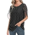 thumbnail image 6 of Aiyino Womens Ruffle 3/4 Sleeve Mesh Maxi Blouses Loose Flowy Tops Stretchy Shirts，Polka Dot Black,L, 6 of 8
