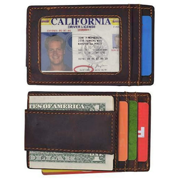 Hunter Brown RFID Blocking Vintage Leather Men's Thin Magnetic Money Clip