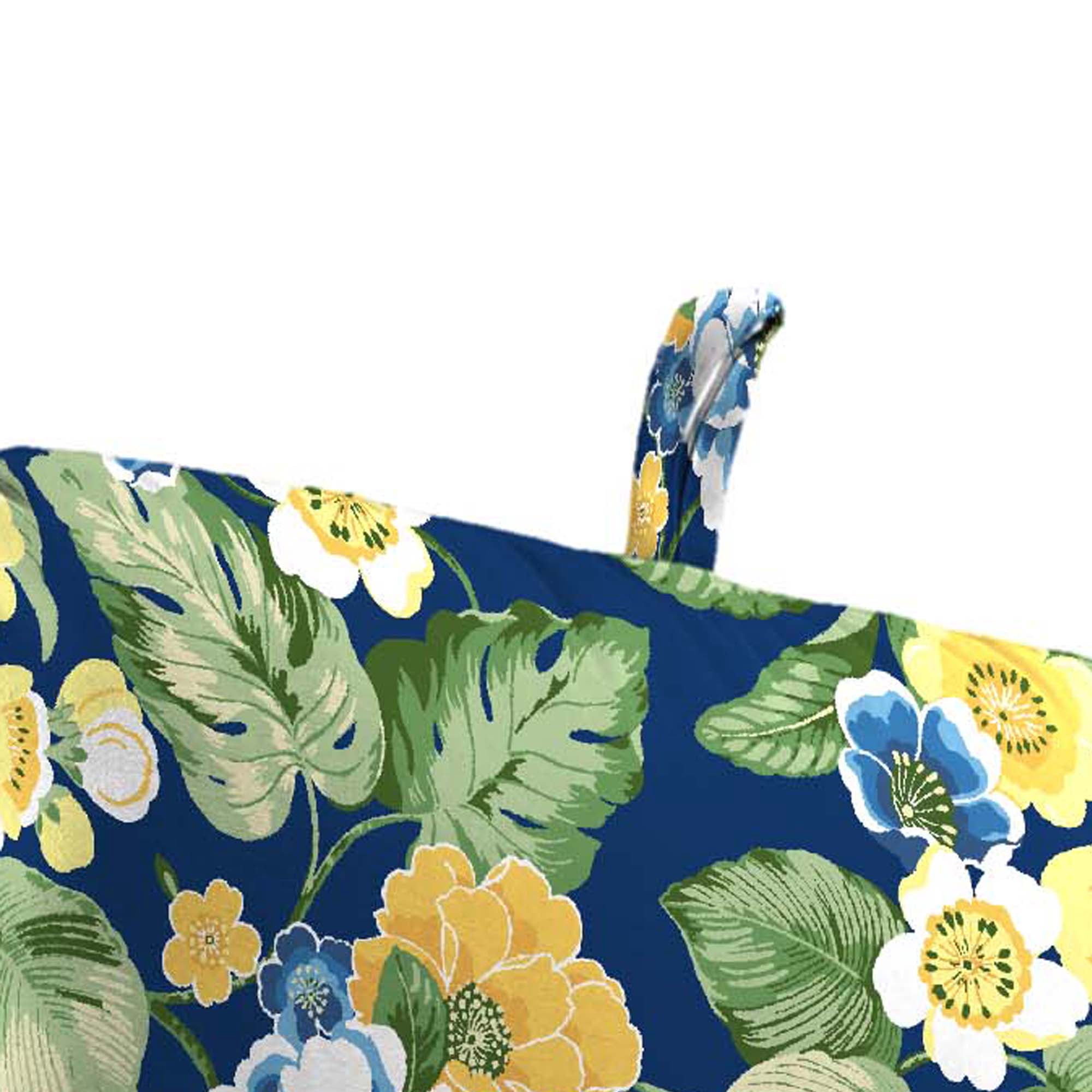 Jordan Manufacturing 45" x 22" Binessa Lapis Blue Floral Rectangular Outdoor Chair Cushion with Ties and Hanger Loop