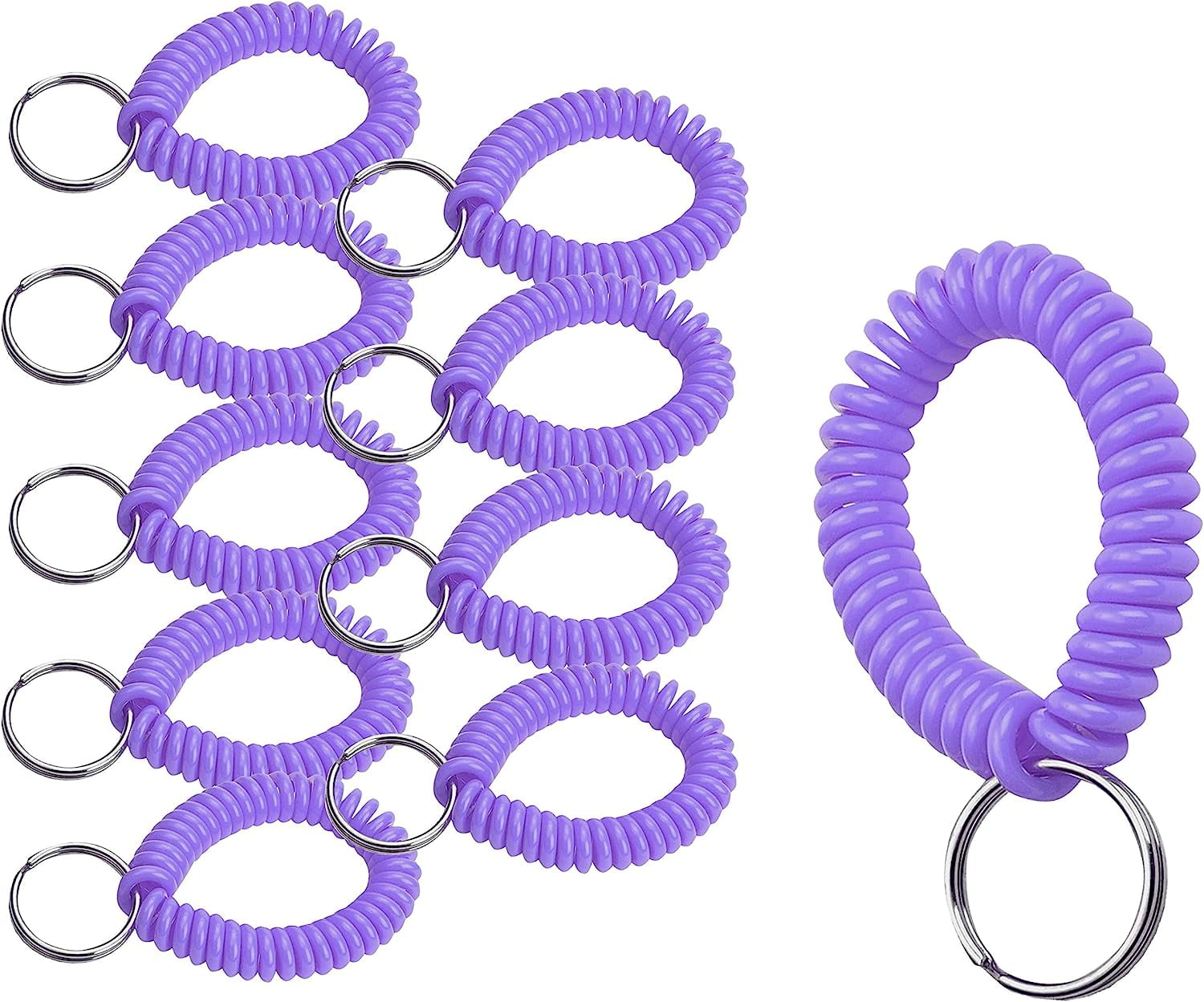 2" Spiral Wrist Coil with Steel Key Ring, MultiColor Flexible Wrist Band Key Chain Bracelet