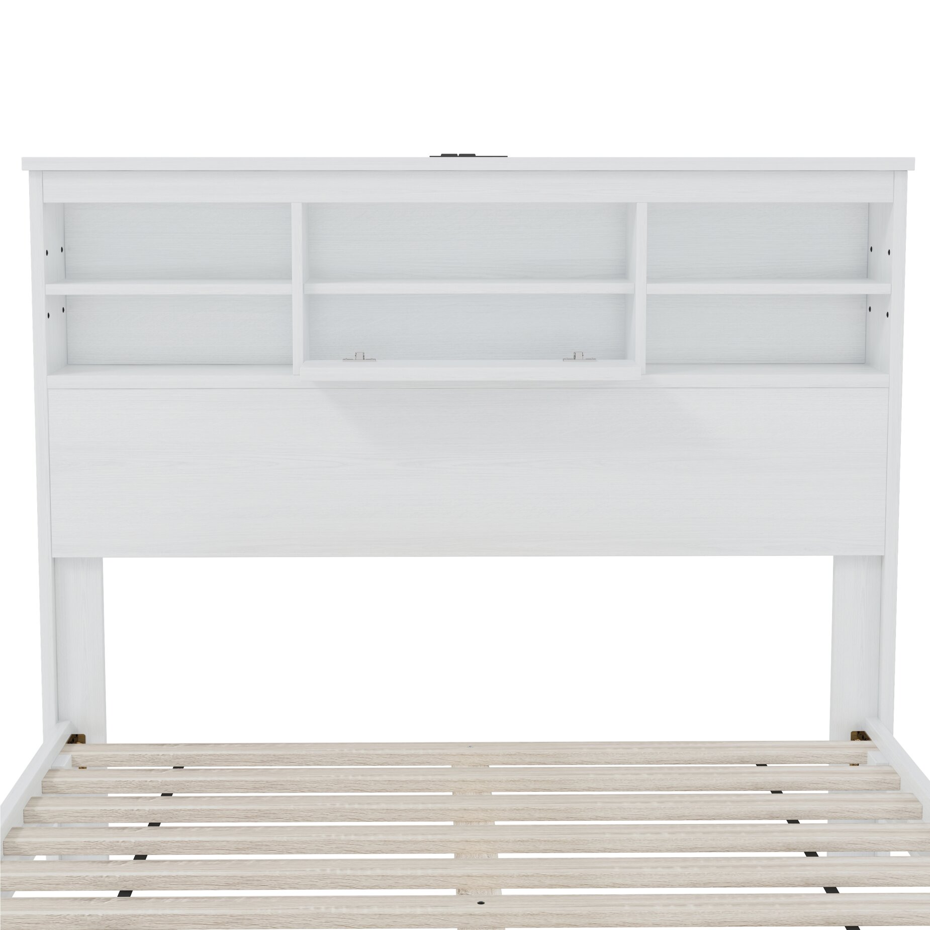 4-Pieces Queen Size Bedroom Set, Vintage Platform Bed Frame with Storage Headboard, USB Charging Port & 1x Dresser Cabinet 5 Drawers & 2 x Nightstands, No Box Spring Needed, White