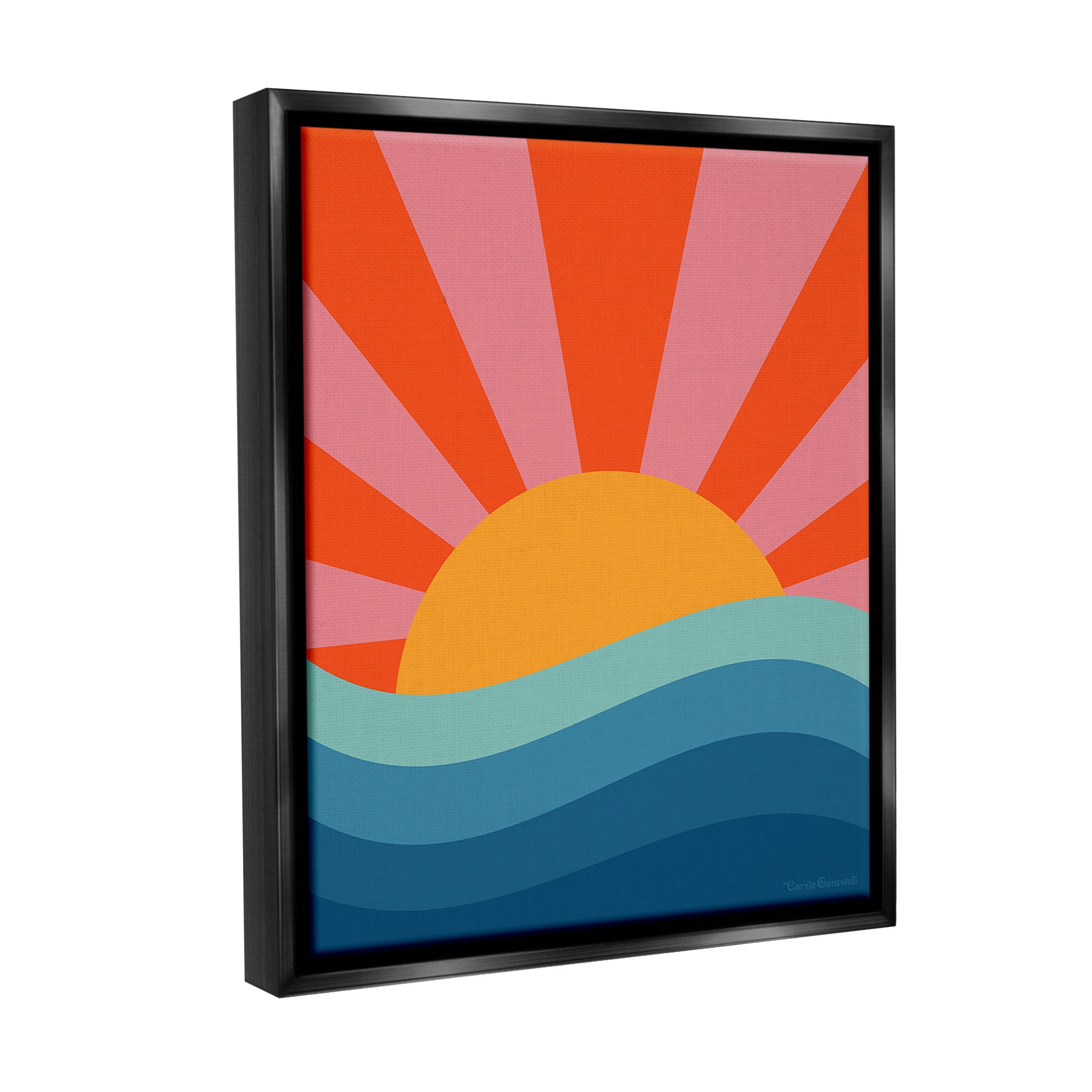 Stupell Industries Sun Rays on Sea Landscape Painting Black Floater Framed Canvas Art Print Wall Art, 25 x 31