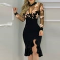 thumbnail image 5 of Summer Dresses for Women 2022, Women V-Neck Elegant Midi Bodycon Party Dress Slit Ruffle Hem Floral Lace Mesh Long Sleeve Dress Formal Dresses, 5 of 6