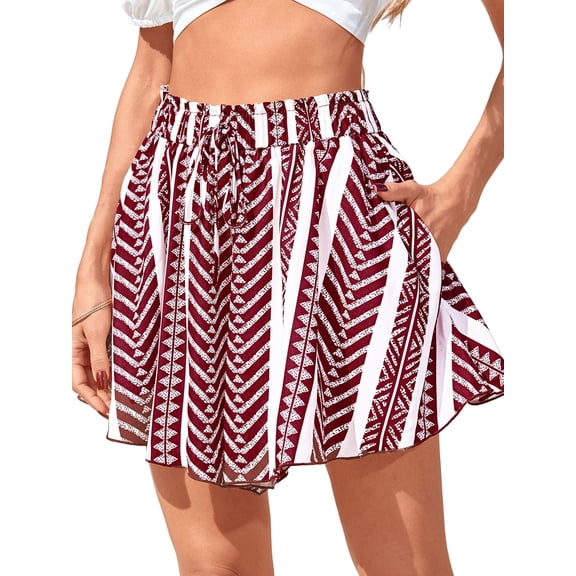 Women'S Flowy Shorts Summer Beach Vacation Clothes Casual High Waist Wide Leg Ruffle Shorts Color No. 2 L