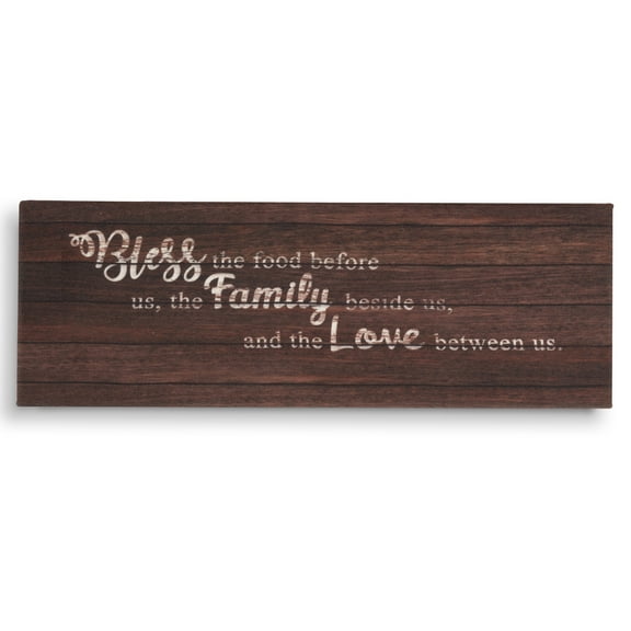 Inkdotpot Stretched Canvas Quotes Wall Art Decor, Bless The Food Before Us, The Family Beside Us,And The Love Between Us. Wall Decor- 6 x 17 Rustic Wall Art Sign- Farmhouse Decor Faux Plaque Sign