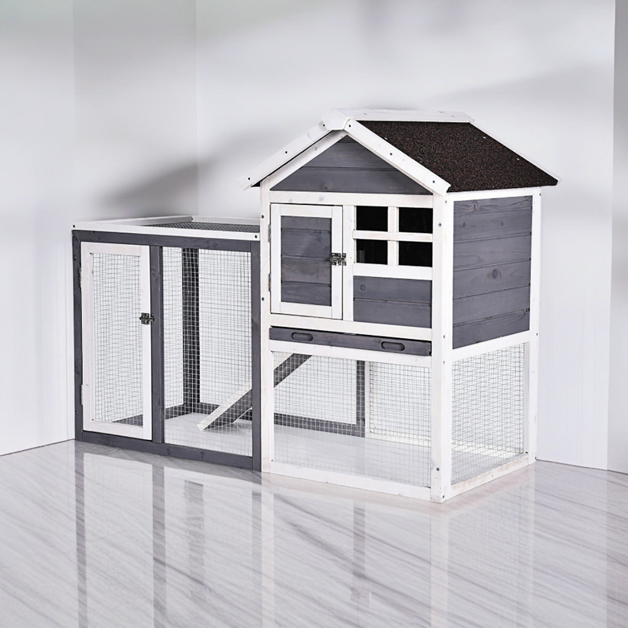 Kadyn 48" Wood 2 Tier Chicken Coop Habitat, Rabbit Hutch for Outdoors, Indoor Guinea Pig Coop Pet House with Stairs, Gray Kadyn 48" Wood 2 Tier Chicken Coop Habitat, Rabbit Hutch for Outdoors, Indoor Guinea Pig Coop Pet House with Stairs, Gray