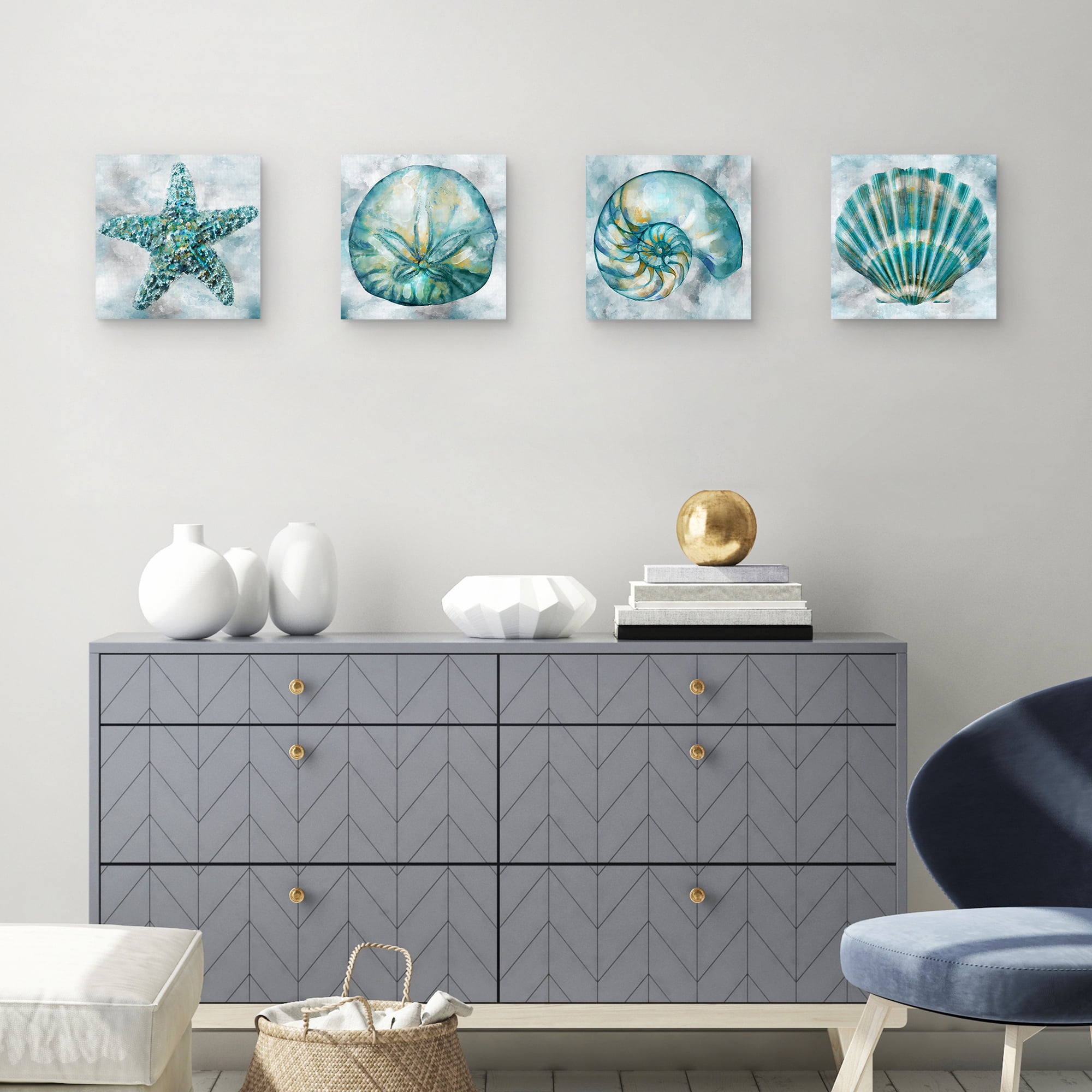 Elegant Shells I, II, III, IV by Studio Arts Set of 4 Canvas Prints