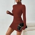 thumbnail image 5 of Women's Turtleneck Ribbed Knit Sweater Bodycon Dress Casual Solid Long Sleeve Dresses Simple Slim Fit Short Dress, 5 of 7