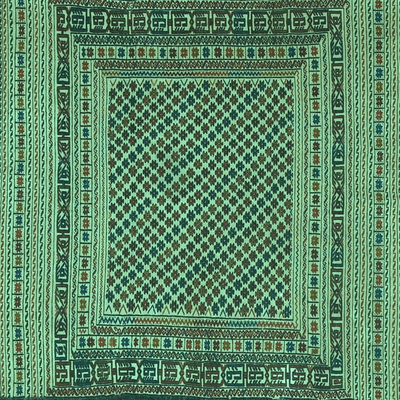 Ahgly Company Machine Washable Indoor Square Southwestern Turquoise Blue Country Area Rugs, 8' Square