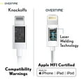 thumbnail image 2 of Overtime MFI Certified Lightning To USB Cable 1Ft, Phone Charger and Sync Cable - White, 2 of 9