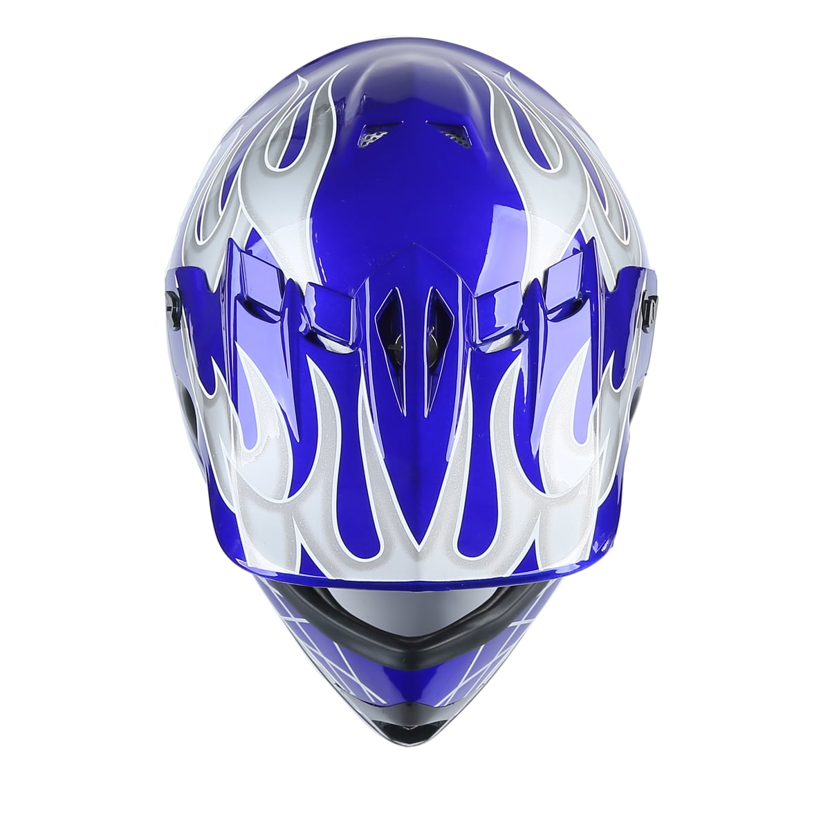 tcmt dot helmet for kids & youth blue flame skull with goggles & gloves for atv mx motocross offroad street dirt bike