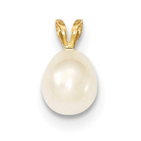 - 14k Yellow Gold 7mm Freshwater Cultured Rice Pearl Pendant.
