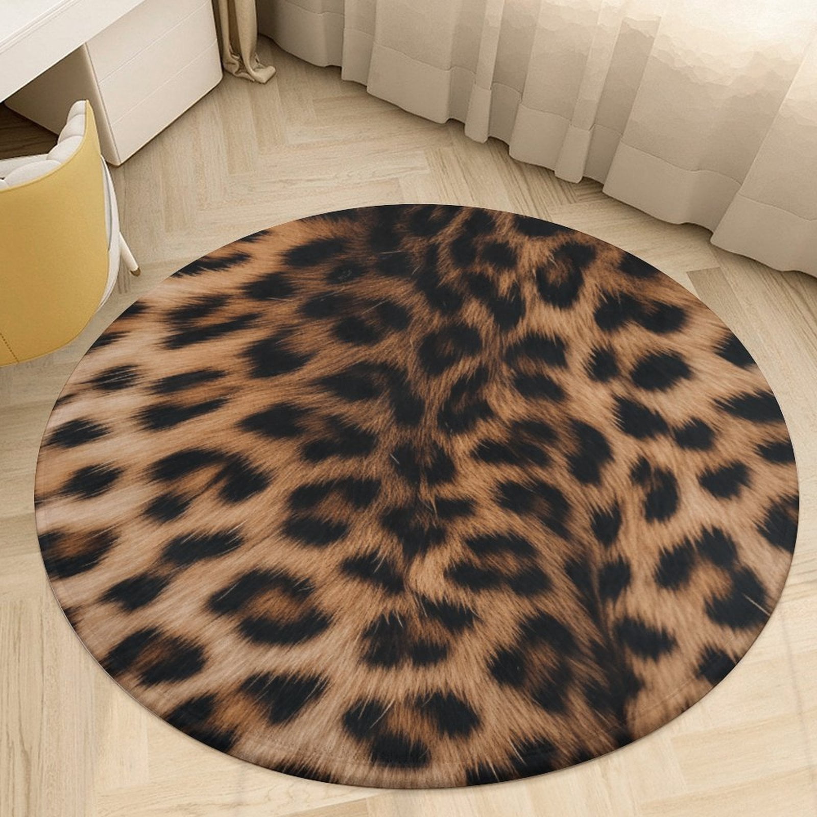 Leopard Print Pattern Floral Medallion Round Rug - Small Round Area Rug, Soft Non-Slip Machine Washable Bedroom Mat Indoor Accent Entry Carpet for Office Desk Dorm Hallway