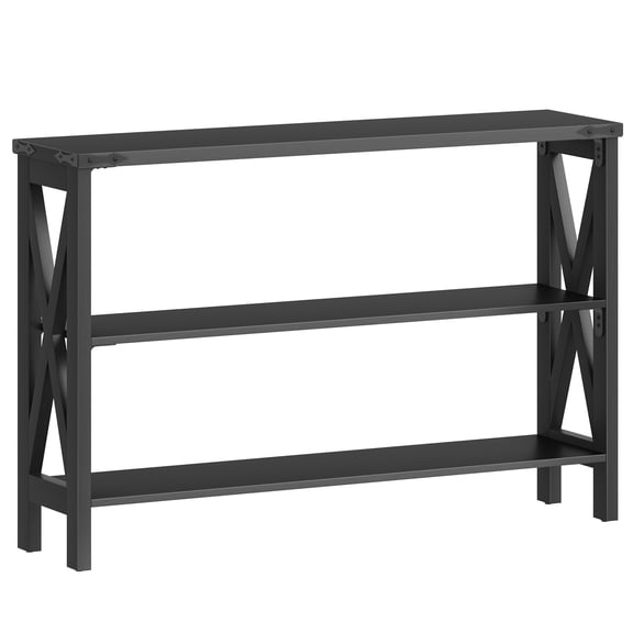 HOOBRO Farmhouse Console Table with Metal X-Frame, 3 Shelves, Black
