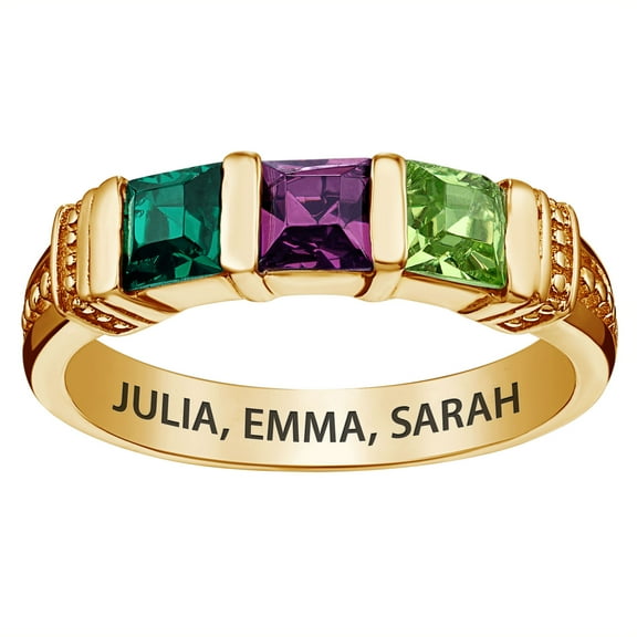 Personalized Planet Women's Gold over Sterling Square Mother's Birthstone Ring - 3 Stones