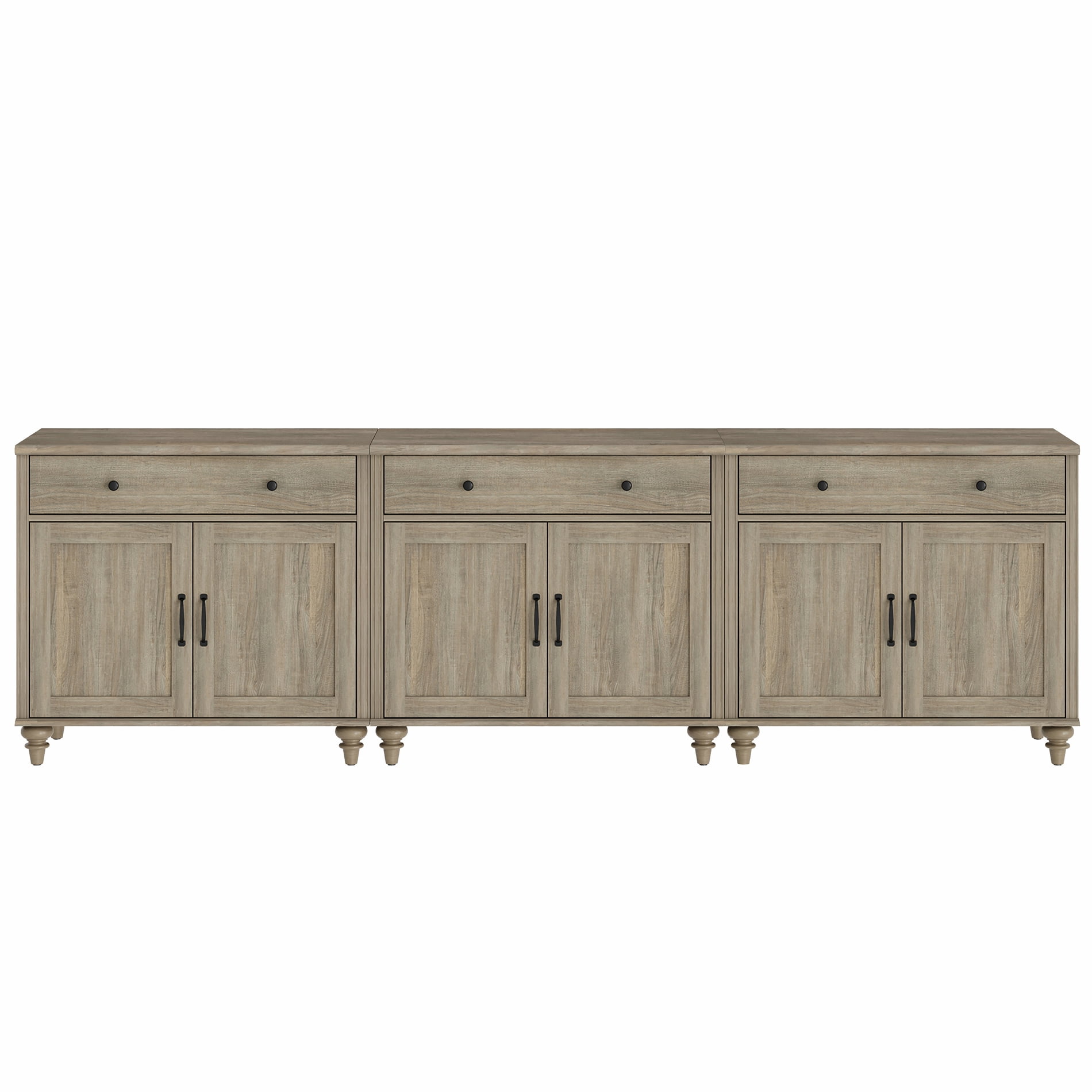 Wash Gray Farmhouse TV Stand for 85 inch TV with Drawers & Doors