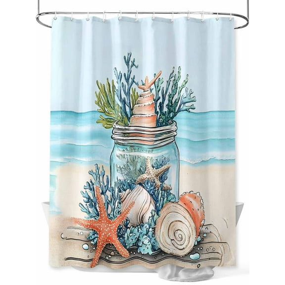 Fsddascl Coral Bottle Coastal Shower Curtain Set - 54" x 78" Washable Bathtub Curtain with 12 Hooks, Summer Beach Starfish Waterproof Fabric Stall Shower Curtains for Bathroom/Bathtub Décor