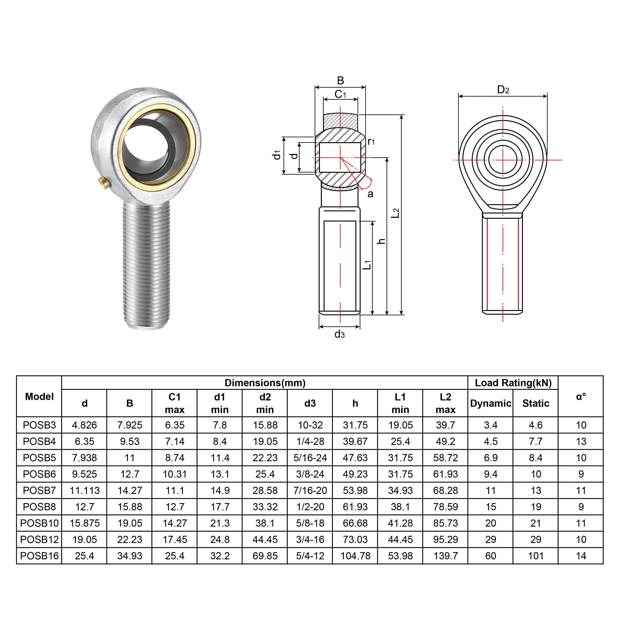 Uxcell 3/4-inch Bore 3/4-16 Male Thread Left Hand Rod End Bearing
