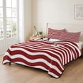 thumbnail image 2 of Full Quilt Set 78''x90'', Red White Lightweight Bedspread Coverlet Set with 2 Pillow Shams, Modern Abstract Waves Water Ripple Striped Breathable All Season Quilt Bedding for Bedroom/Guest Room, 2 of 9