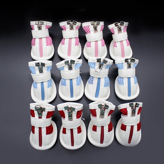Flmtop Pet Puppy Teddy Mesh Zipper Sneakers Breathable Magic Tape Closure Cat Dog Shoes Pink