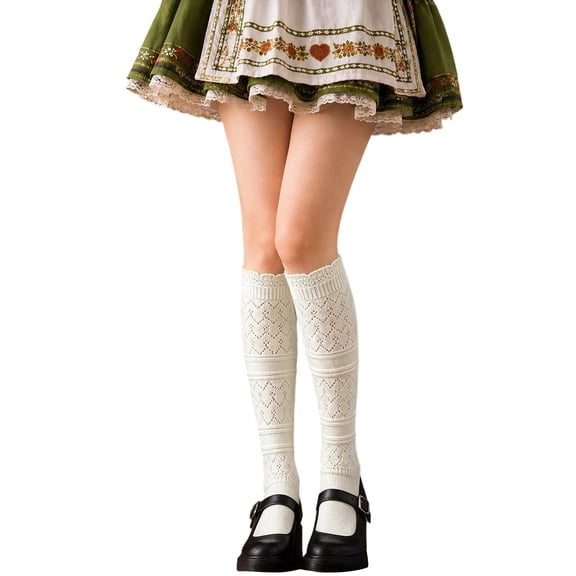 Yuanlong Womens Knee-High Socks Scalloped Textured Socks Solid Color Knit Comfortable Stockings
