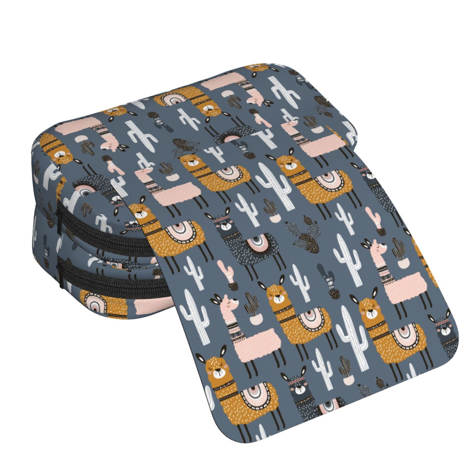 Rateoe Llama and Cactus Pattern Double Clamshell Pen Case, Storage Organizer with Two Zipper Compartments– Holds Up to 50 Pencils & Pens