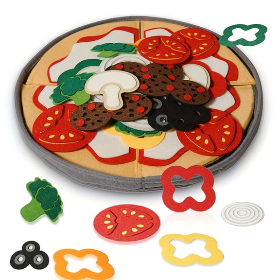 41Pcs Kids Pizza Playset, Pizza Toy for Imaginative Play, Pizza Toys For Kids With Felt Material, Pizza Cart Toy - Like Fun, 11.4In×11.4In Size, Perfect For Kitchen Roleplay And Christmas Gifts