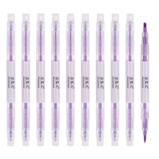 Unique Bargains Highlighter Pen, Double Ended, Broad and Fine Point, Purple, 10 Pack