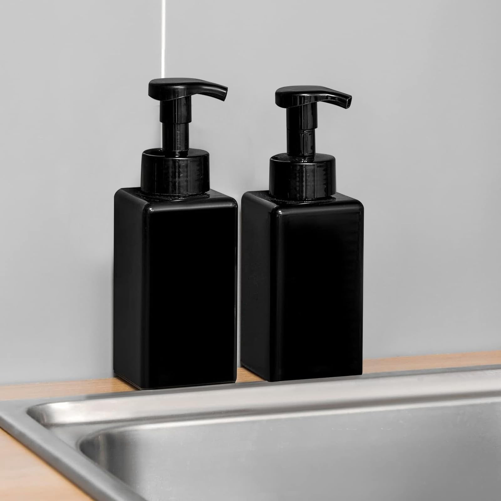 Foaming Soap Dispenser,15oz Refillable Pump Bottle Plastic for Liquid Soap,Shampoo,Body Wash,Black
