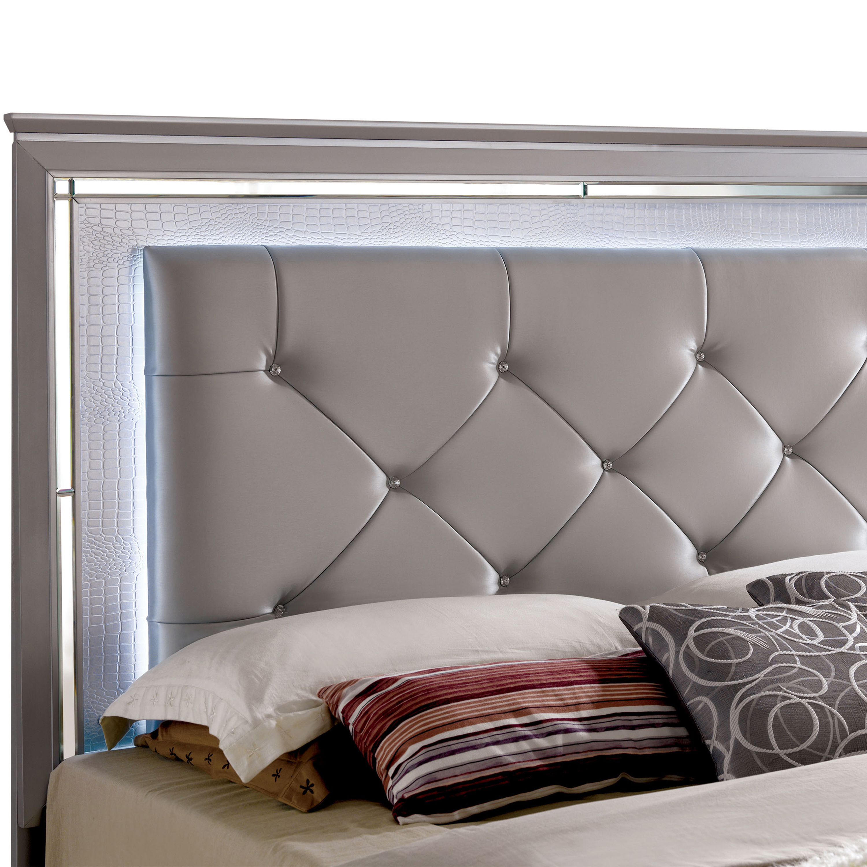 Furniture of America Alderton Panel Bed, Queen, Silver and Gray