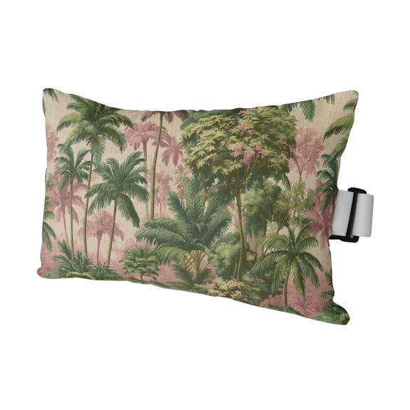 Tropical Palm Trees Outdoor Pillows for Chaise Lounge Chair Waterproof Lumbar Pillows with Insert&Adjustable Elastic Strap Beach Headrest Pillow Boho Vintage Summer Forest Burlap Pool Pillow 12"x20"