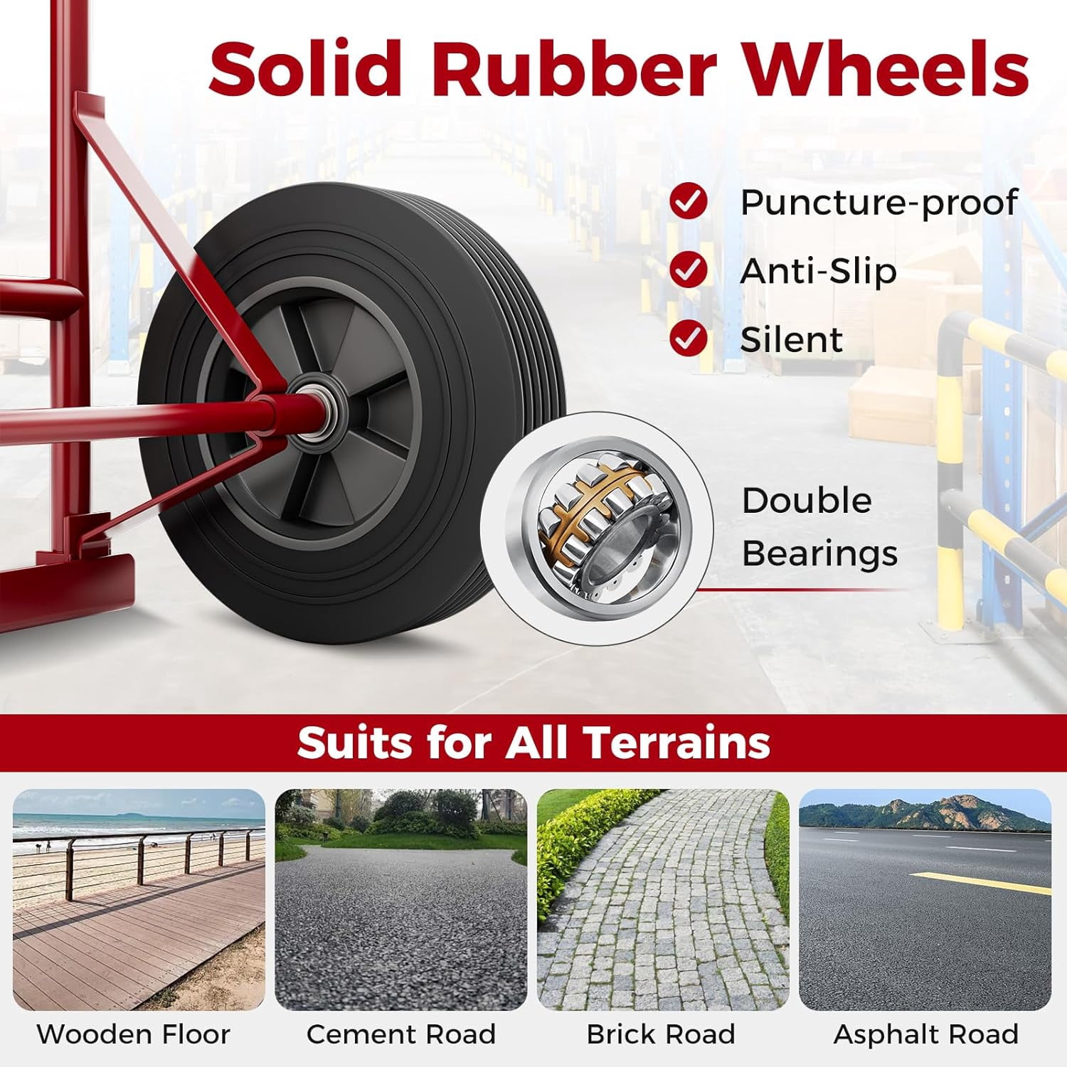 Fusion Hand Truck, P-Handle Hand Truck Dolly w/Vertical Loop Handle, 10” Rubber Wheels, 15”x8” Foldable Nose Plate, 660LBS Capacity, Heavy Duty Metal Dolly Cart for Lifting, Stairs (Red)