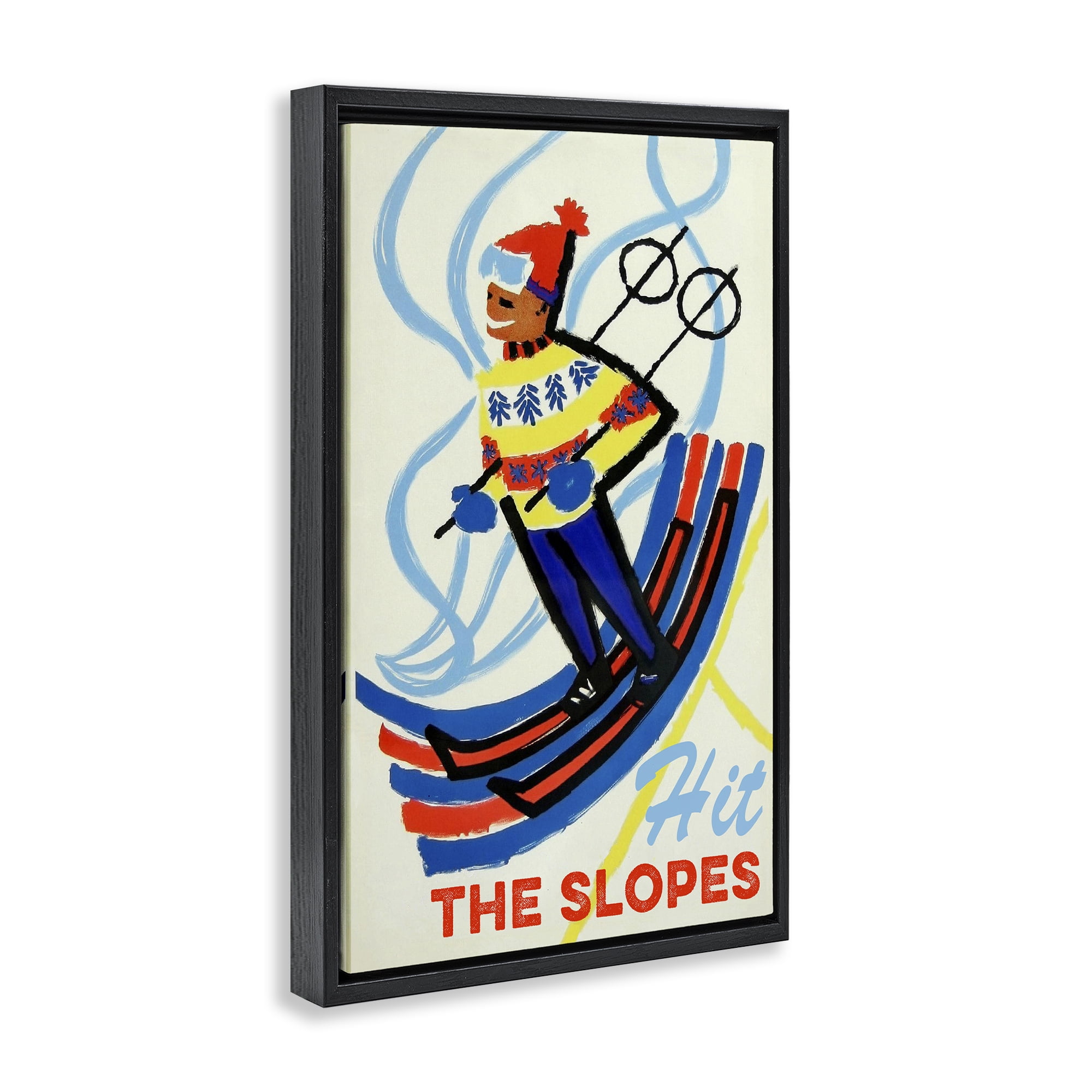 Stupell Industries Vintage Hit The Slopes Black Framed Floater Canvas Wall Art, design by Grotto Studios