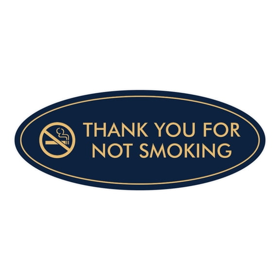 Signs ByLITA Oval THANK YOU FOR NOT SMOKING Sign (Navy Blue / White) - Small 2x5"
