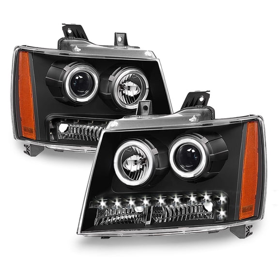 Black 2007-2013 Chevy Suburban Tahoe Avalanche LED DRL Halo Projector Headlights