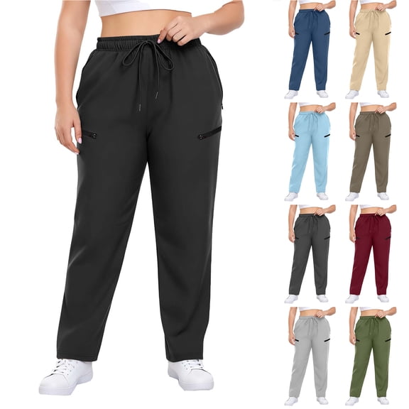 Bloomae Women's Plus Size Hiking Cargo Pants Athletic Workout Outdoor Quick Dry Lightweight Drawstring Elastic Waist Straight Leg Joggers Zipper Pockets Golf Pants Gray XL