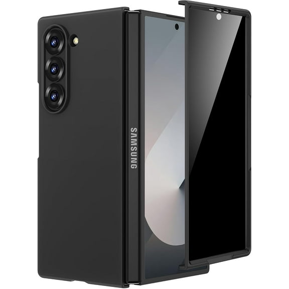 for Z Fold 6 Case with Privacy Screen Protector, Galaxy Z Fold 6 Slim Thin Case Support Wireless Charging Hard PC Shockproof Protective Phone Case for Samsung Galaxy Z Fold 6 (Black)