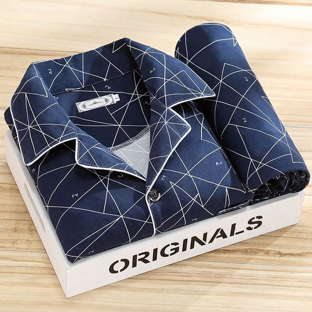 Pijamas de hombre de manga larga de primavera y otoño para hombre, traje informal de verano para jóvenes de mediana edad