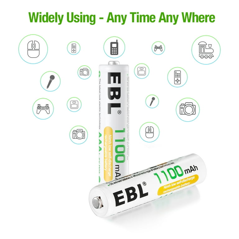 EBL 12 Pack 1100mAh Rechargeable AAA Batteries + 8 Bay Battery Charger for AA AAA Ni-MH Ni-CD Battery with Dual USB Ports