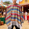 thumbnail image 2 of Mens Workout Shirt Mexican Cape Cape Ethnic Print Striped Fringe Poncho Mens Sprimg Clothing,Pink,One Size, 2 of 4