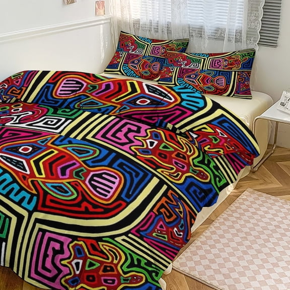 3 Pcs Soft Bedding Set, Includes 1 Duvet Cover with Zipper And 2 Pillow Shams,Mola De Panama Fish Twin(86"x70")