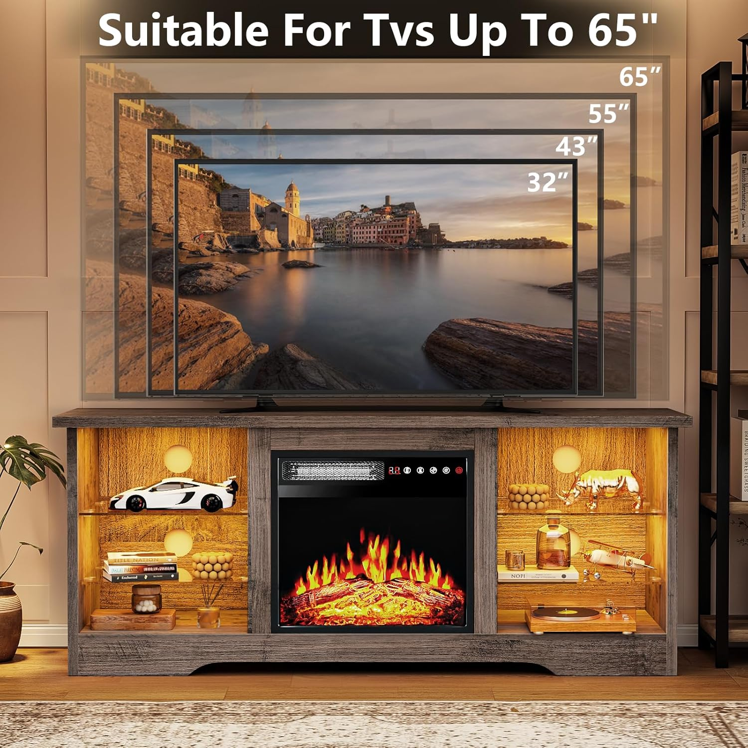 Waleaf 65" Fireplace TV Stand with 18" Electric Fireplace photo 2