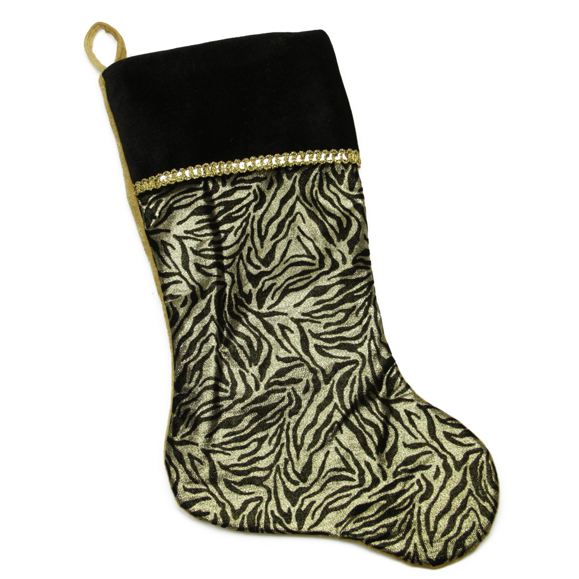 20" Black and Gold Zebra Print Christmas Stocking