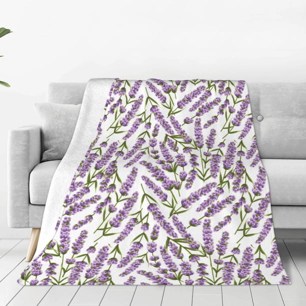Balery Lavender Flowers Manta de Felpa Suave y Acogedora – Cobija de Franela Aterciopelada para Cama, Lavable y Cálida para Sofá, Mascotas, Transpirable-80"x60"
