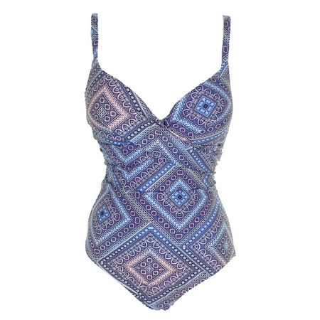 Island Escape Blue Pink Capadocia Printed Underwire Push -Up Swimsuit 10