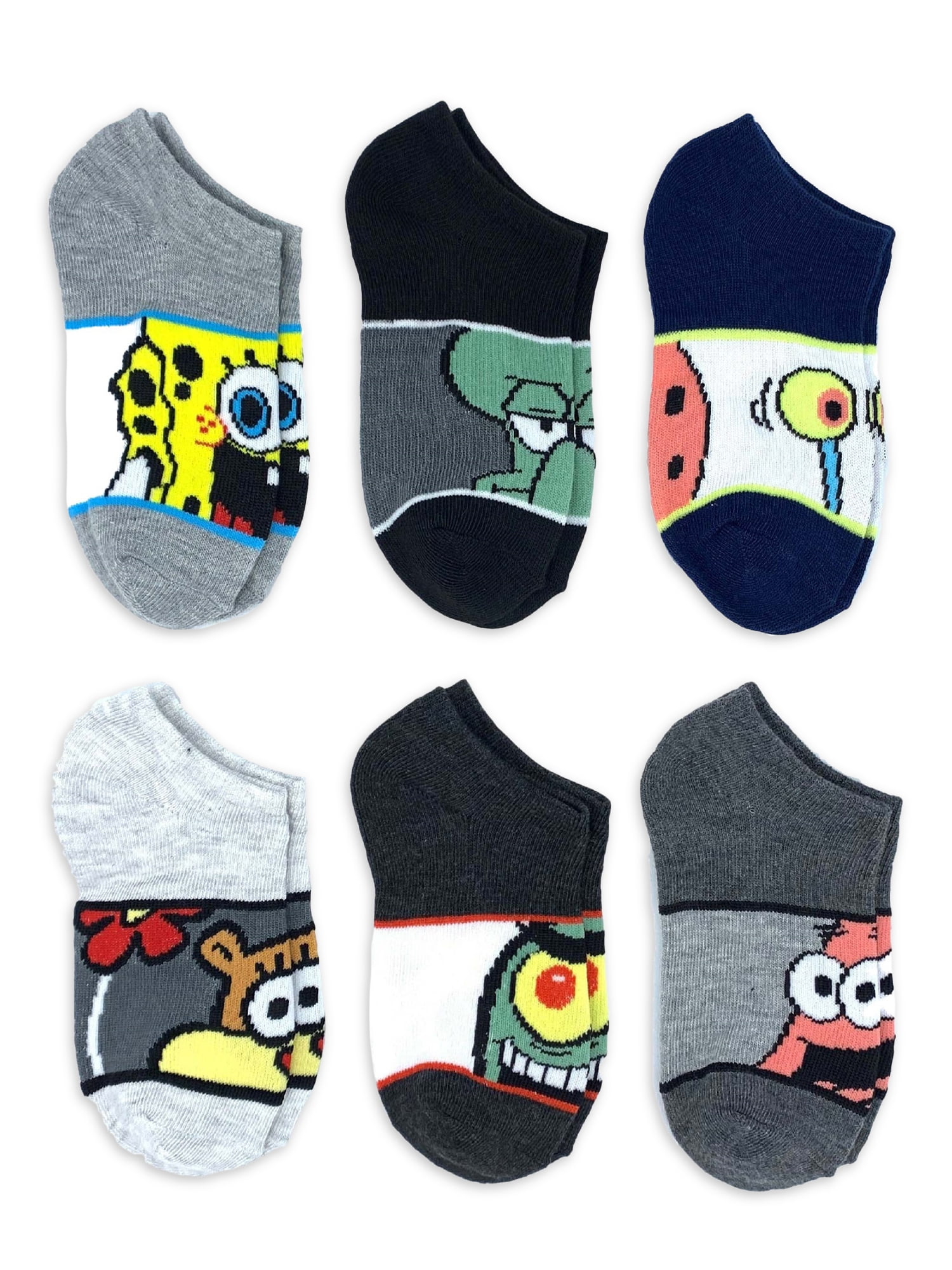SpongeBob SquarePants, Boys No-Show Socks, 6-Pack, Sizes S-L